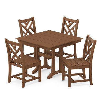 POLYWOOD Chippendale 5-Piece Farmhouse Trestle Side Chair Dining Set - Teak